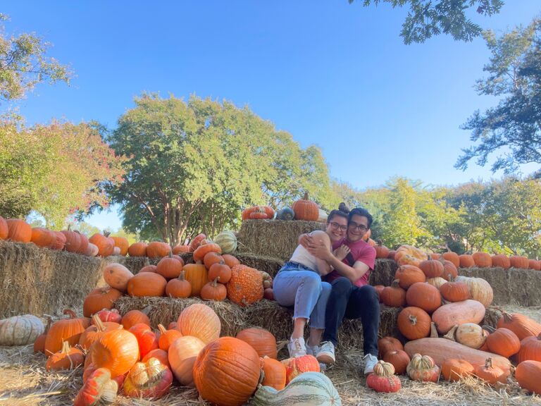 The one where they hit one month together and picked pumpkins