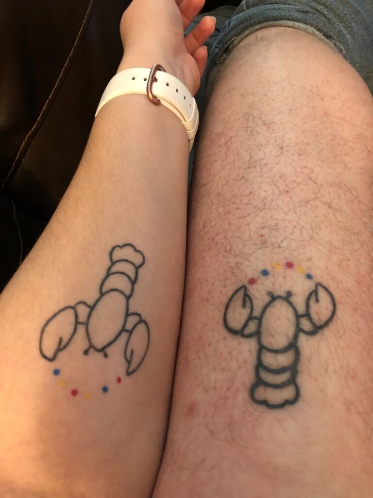 Our matching tattoos we got on our 3 year anniversary, we are huge Friends fans, and each other's lobsters!