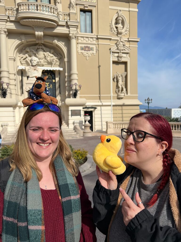 After only a week at home they were back out again, this time to France, Monaco and Italy with Alessandra.  It is unclear why Emily turned Scooby into a hat.  El Pato and Alessandra were highly concerned