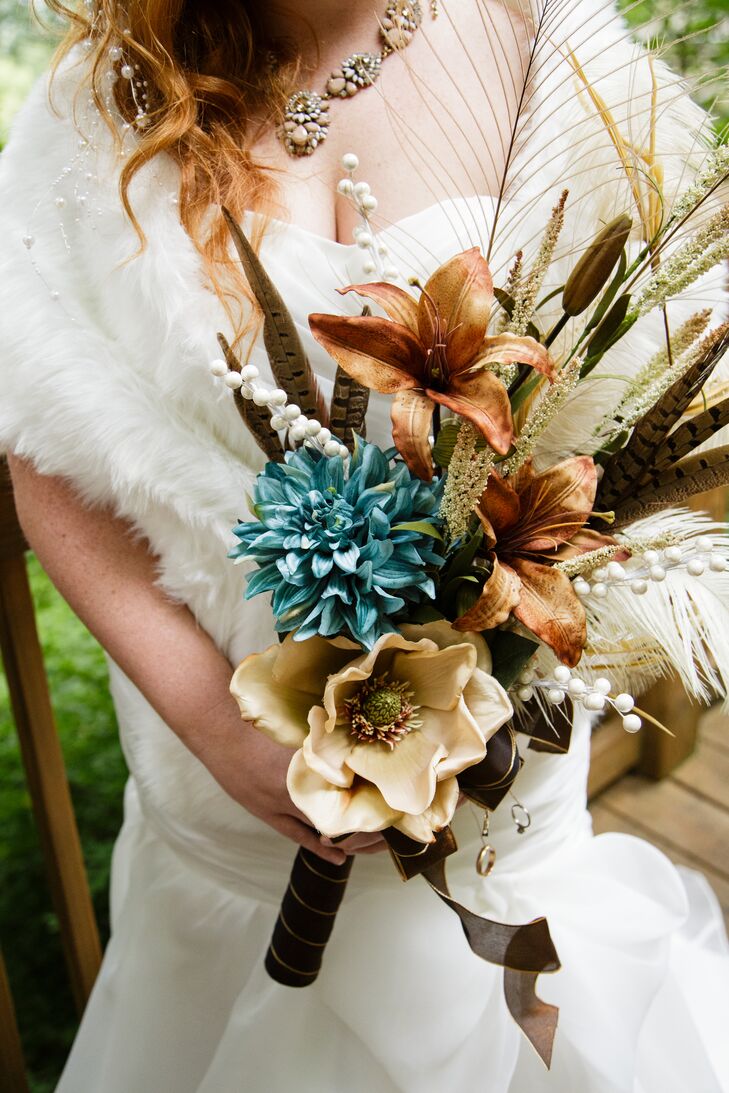 Diy Brown And Blue Feather Bouquet