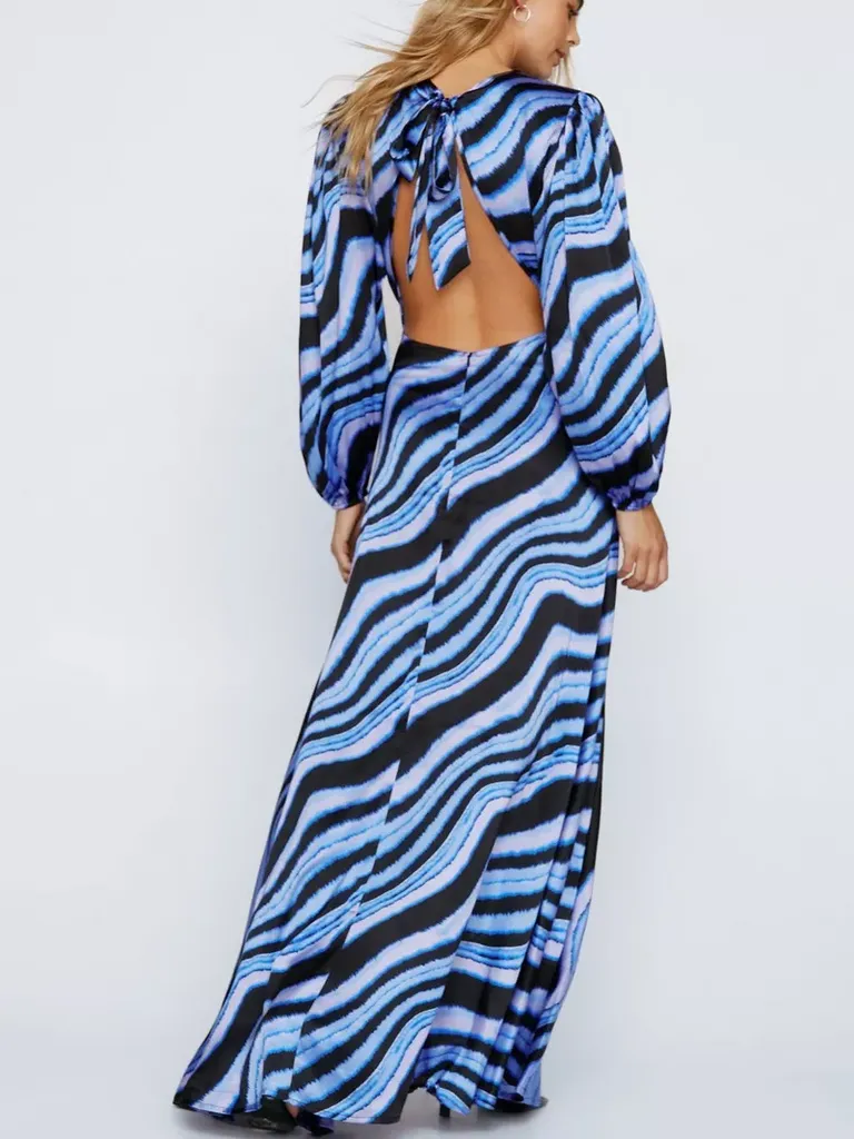 Alluring Long Sleeve Maxi Draped Open Back Dress