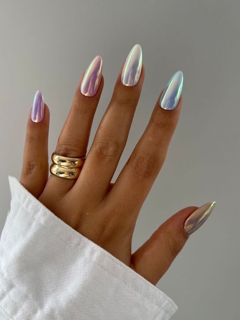 Rainbow pastel chrome nails