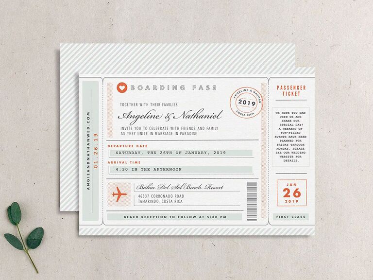 Vintage boarding pass destination wedding invitaiton