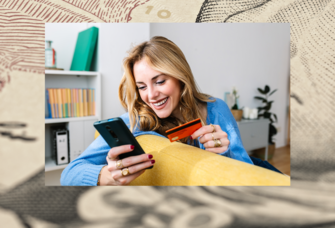 Woman using phone to make a virtual payment