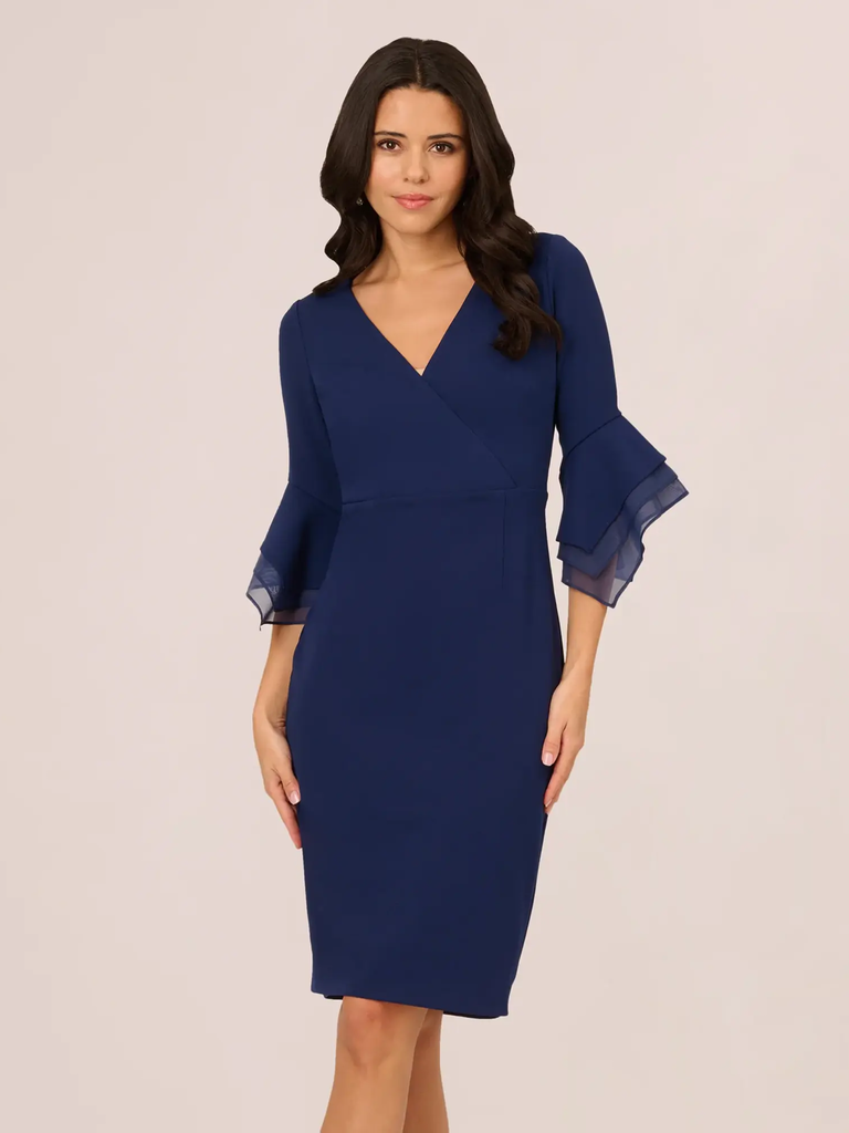 Navy bell sleeve grandmother of the bride midi dress from Adrianna Papell