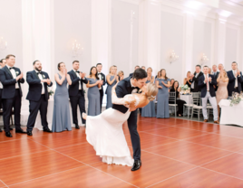 Couple sharing first dance at wedding, dance lessons courtesy of Pivot Ballroom in Philadelphia, Pennsylvania