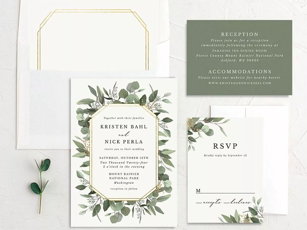 'Reception,' 'Accommodations' and info in minimal white type on forest green background