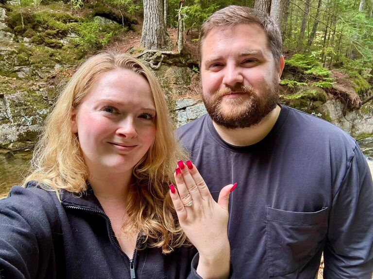 Joe proposes at the Cascade Path waterfall in Waterville Valley, NH!