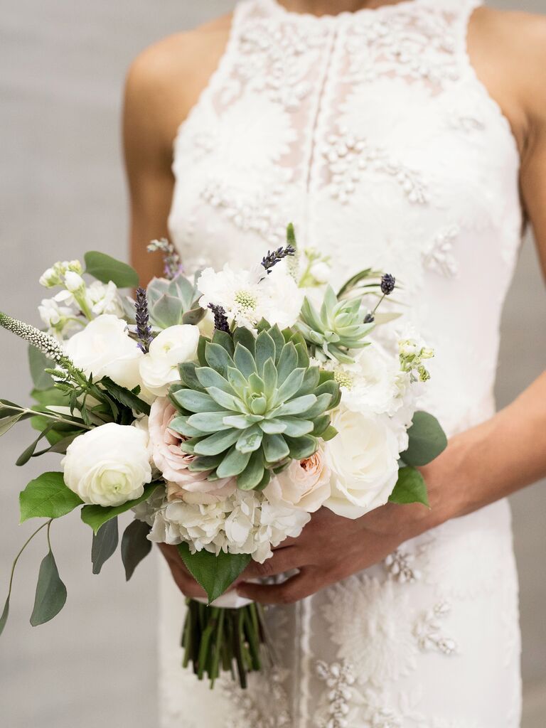 The succulent bouquet, with its delicate pastels, is sure to stun!