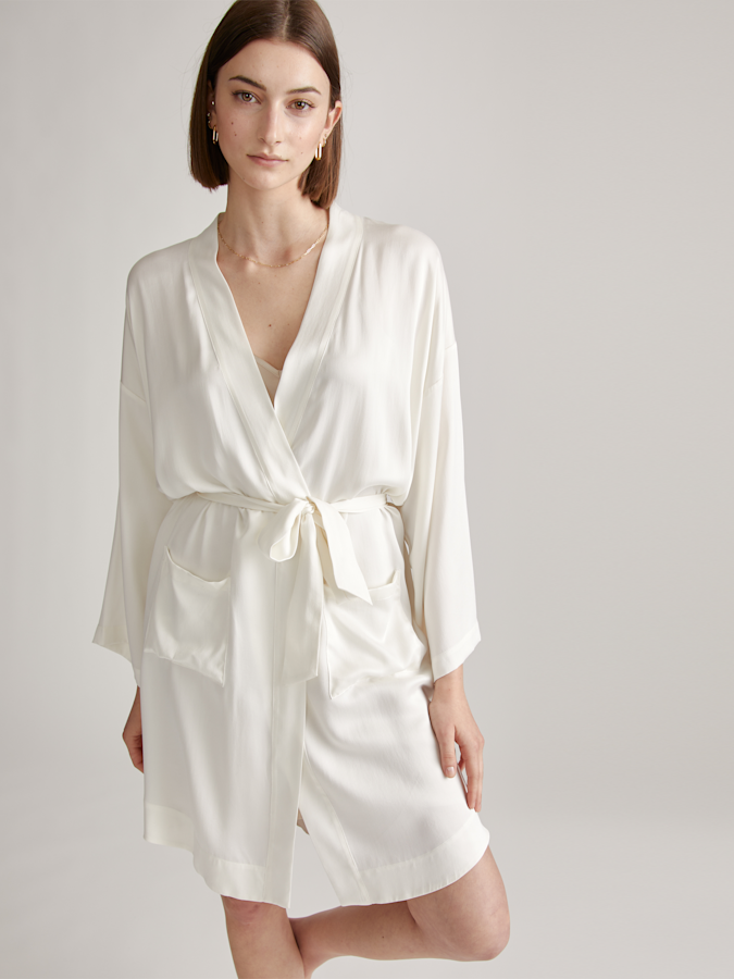 Quince ivory washable silk bridal robe