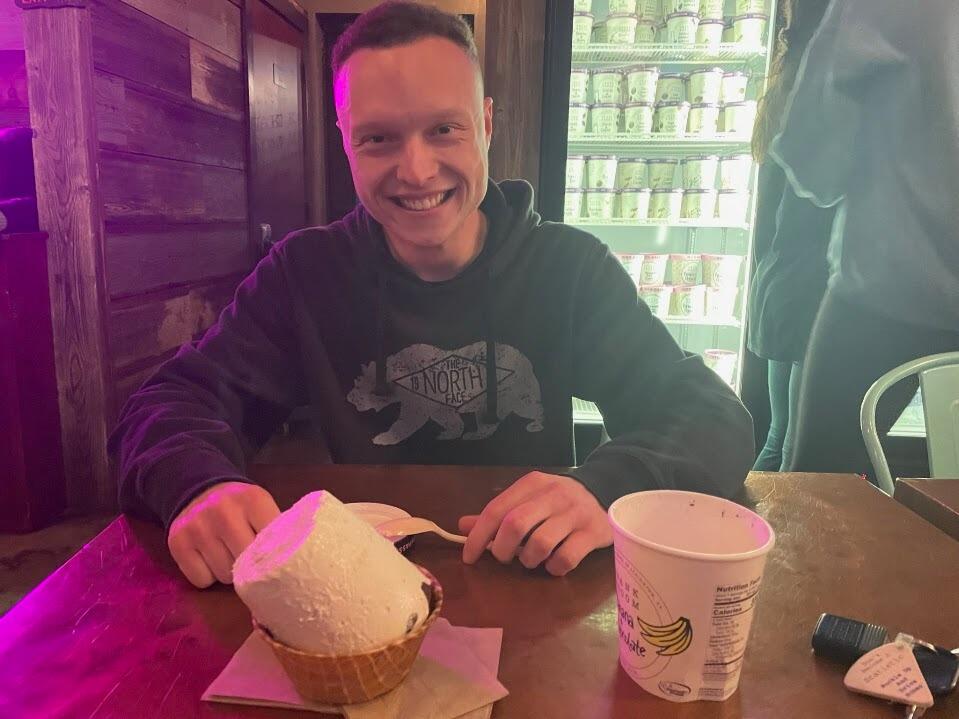 Our last date night in Lex before Meredith moved away- we went to Crank and Boom, got a pint of our favorite flavor, and Nick squeezed it all out in one go!