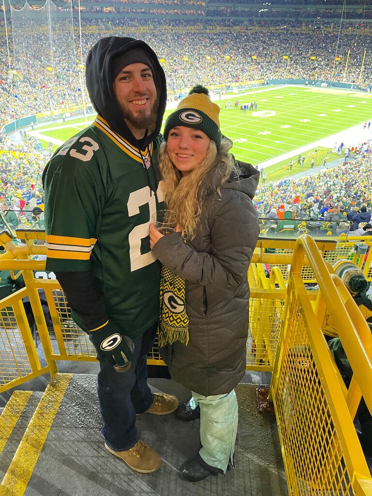 We had matched on Hinge and talked for a few months before I (Barbie) finally agreed to meet Brandon in November 2021. This was our first picture together. And we officially began dating on December 22, 2021.