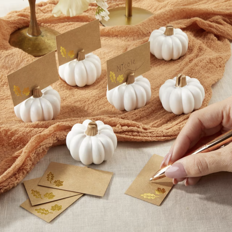 Fall inspired white pumpkin place card holders