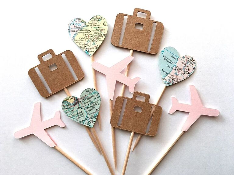 Travel-themed cupcake toppers for your perfect bridal shower decor