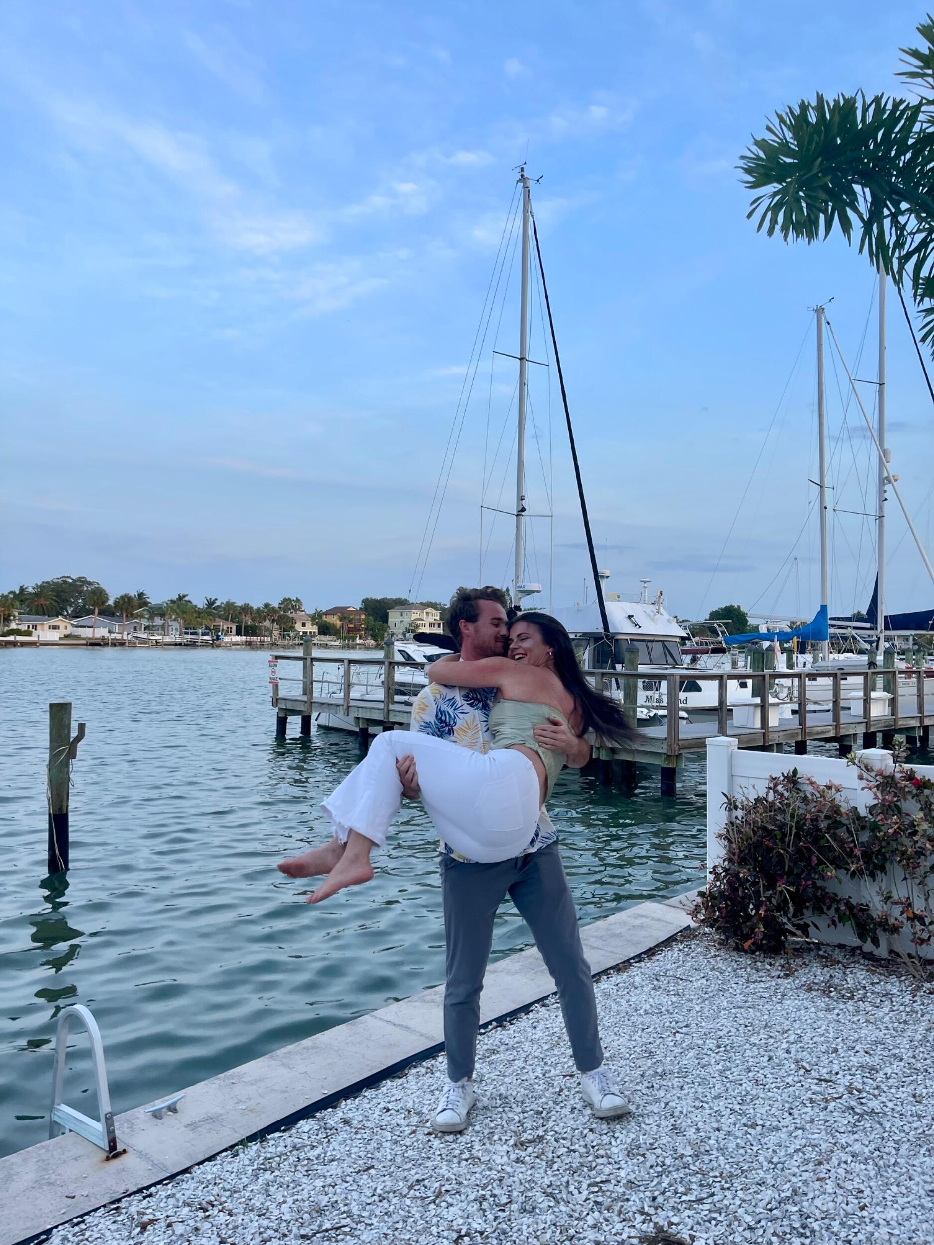 After a trip to Australia, Connor surprised Olivia by flying home early because he missed her—and had an even bigger surprise in store. He planned a belated birthday weekend for her in St. Petersburg, complete with a beach getaway and all of her best friends there to celebrate. That summer, the two tried to visit each other every other weekend… but pretty quickly, it turned into every weekend. Connor was living at home in Lakewood Ranch, while Olivia was interning with a law firm and a federal judge in Tampa. Between beach days, dinner dates, and playing pickleball, it became one of their most special summers yet.