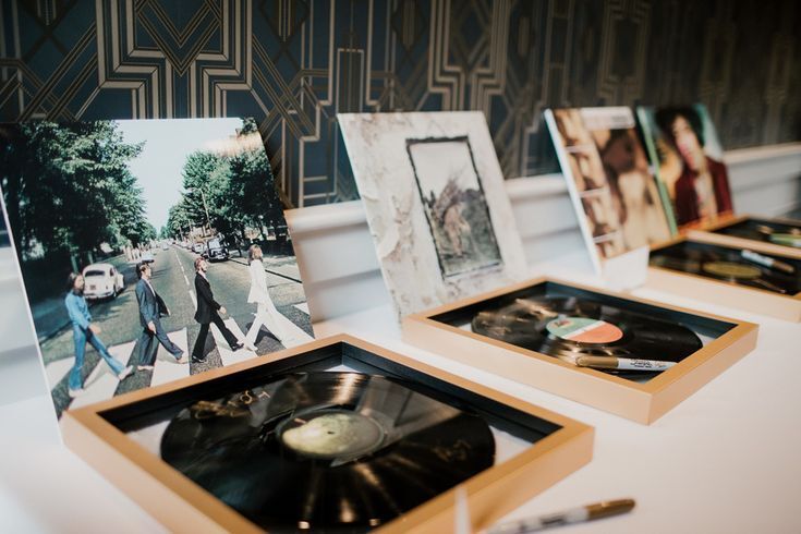 Vinyl records set on table as guest book activity