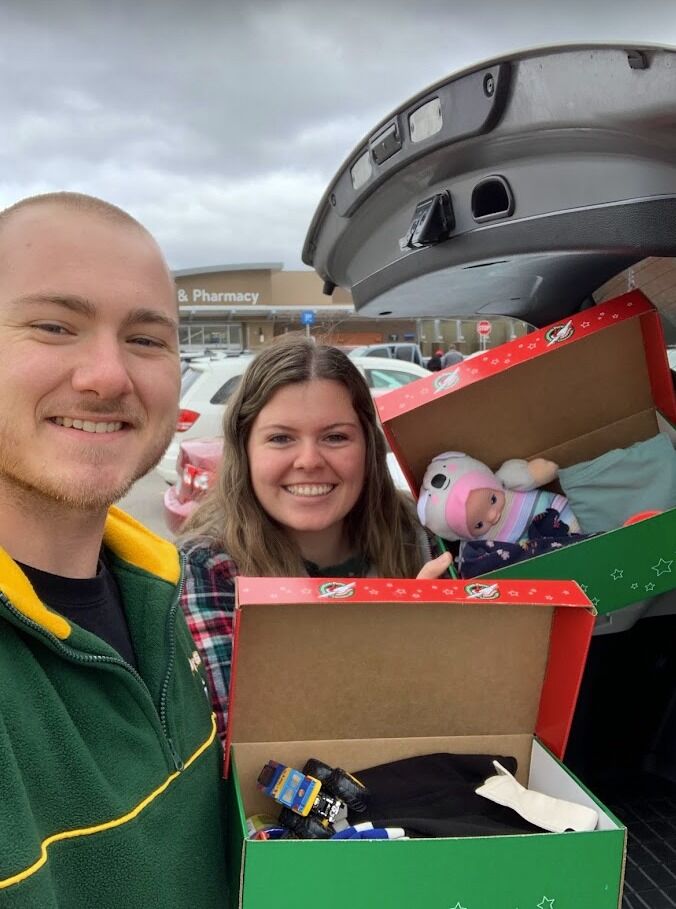 One of our favorite things to do together is give back and serve. We filled boxes together for Operation Christmas Child in November. 