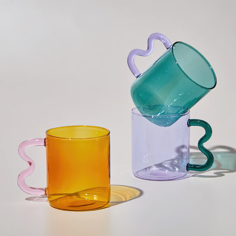 Colored Glass Cups Original Design Colorful Waved Ear Glass Mug