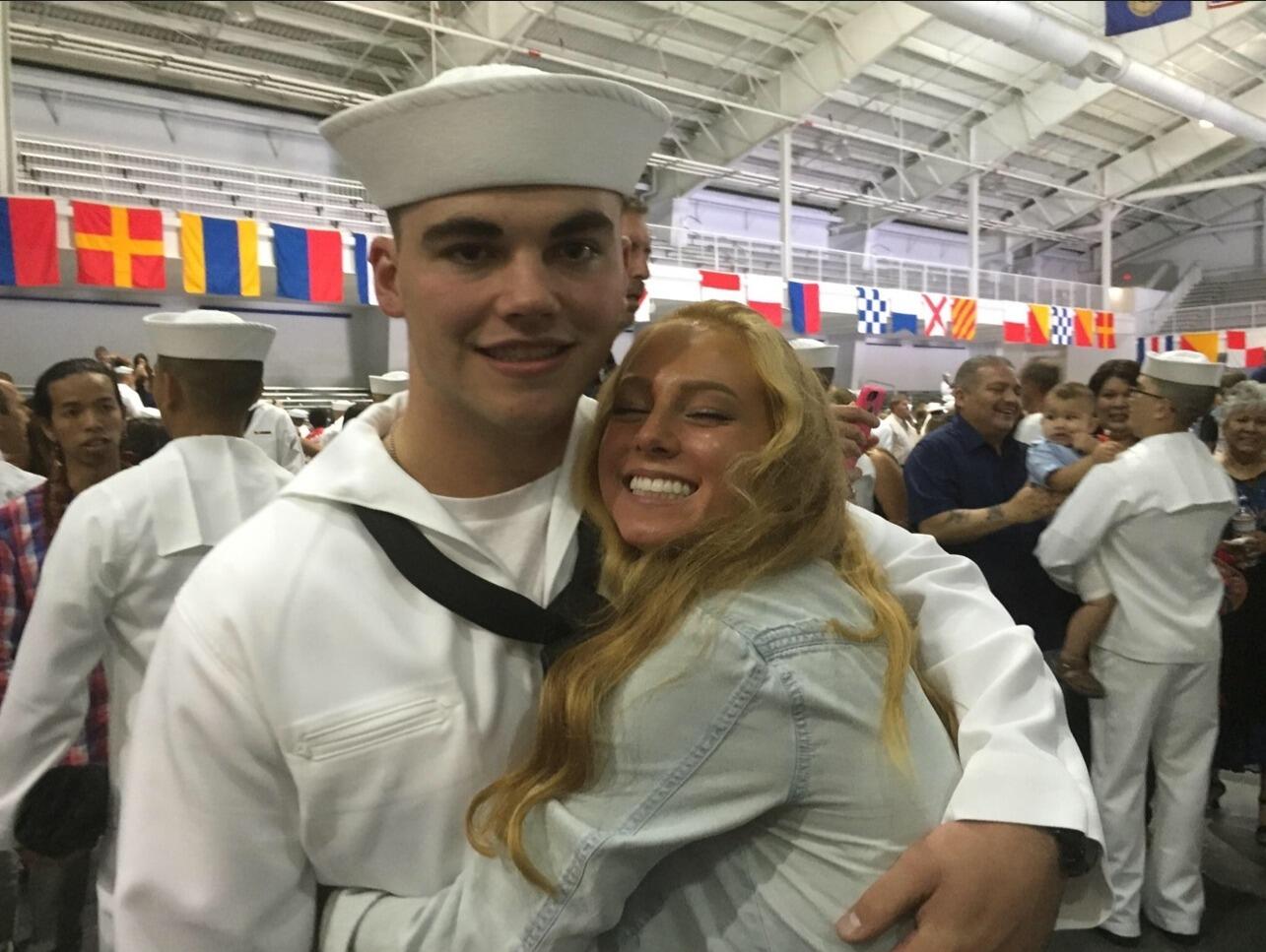 Celeste went with TJ's Mom and Grandma to see him graduate from Boot Camp at Great Lakes near Chicago, Illinois. During his time in boot camp they sent letters non-stop to each other and still have them to this day. It was such an amazing experience and the time couldn't creep slower to the moment she could run with his family to find him when they set the sailors free on liberty. 