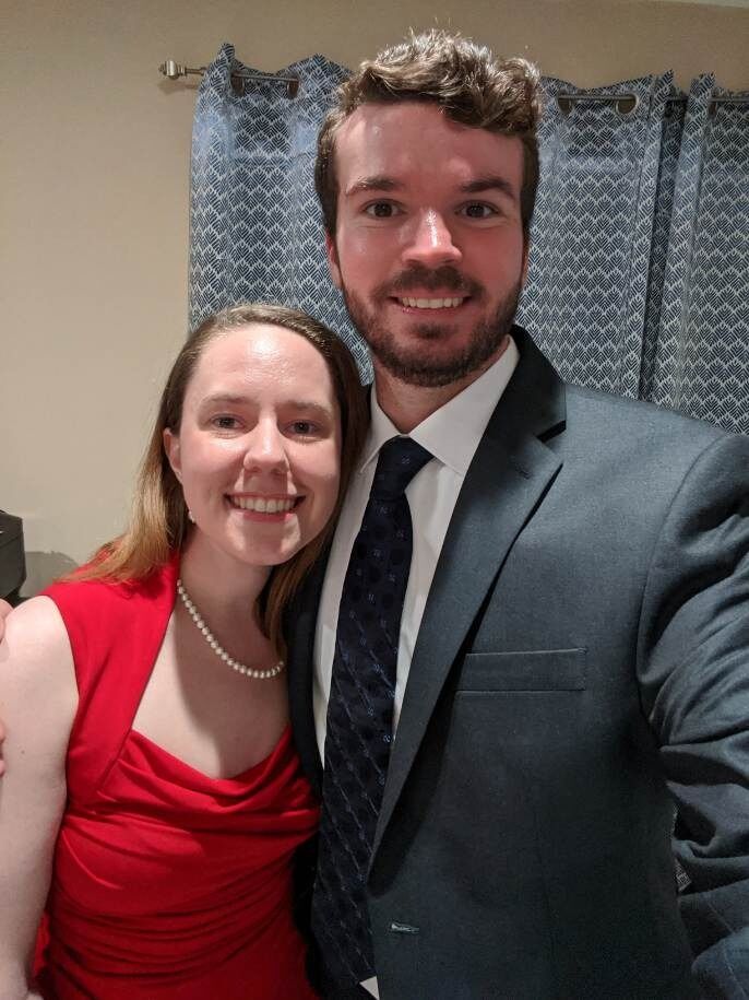 First picture together. We dressed up to go to Alison's work party for Viking.