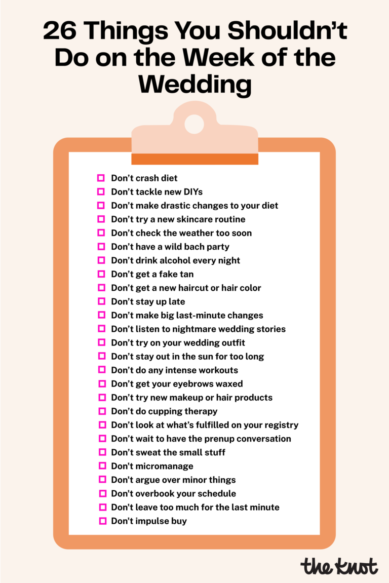 Checklist of what not to do the week of your wedding.