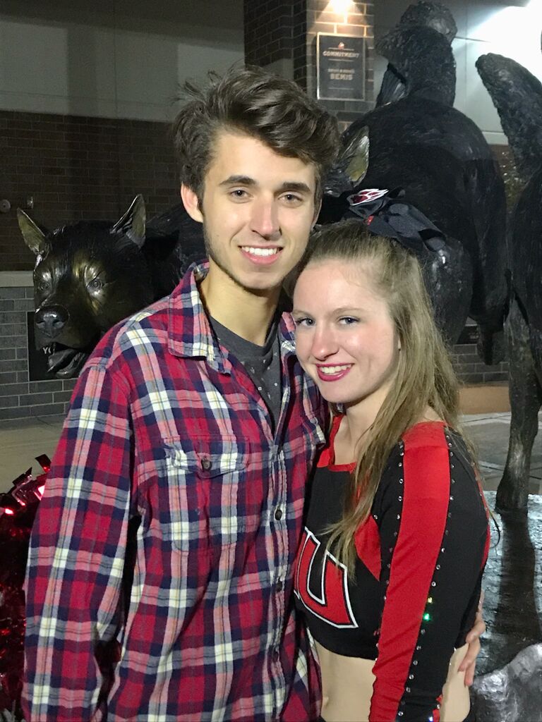 First football game! Cole wanted to support Anna while she was cheering for the NIU Huskies!