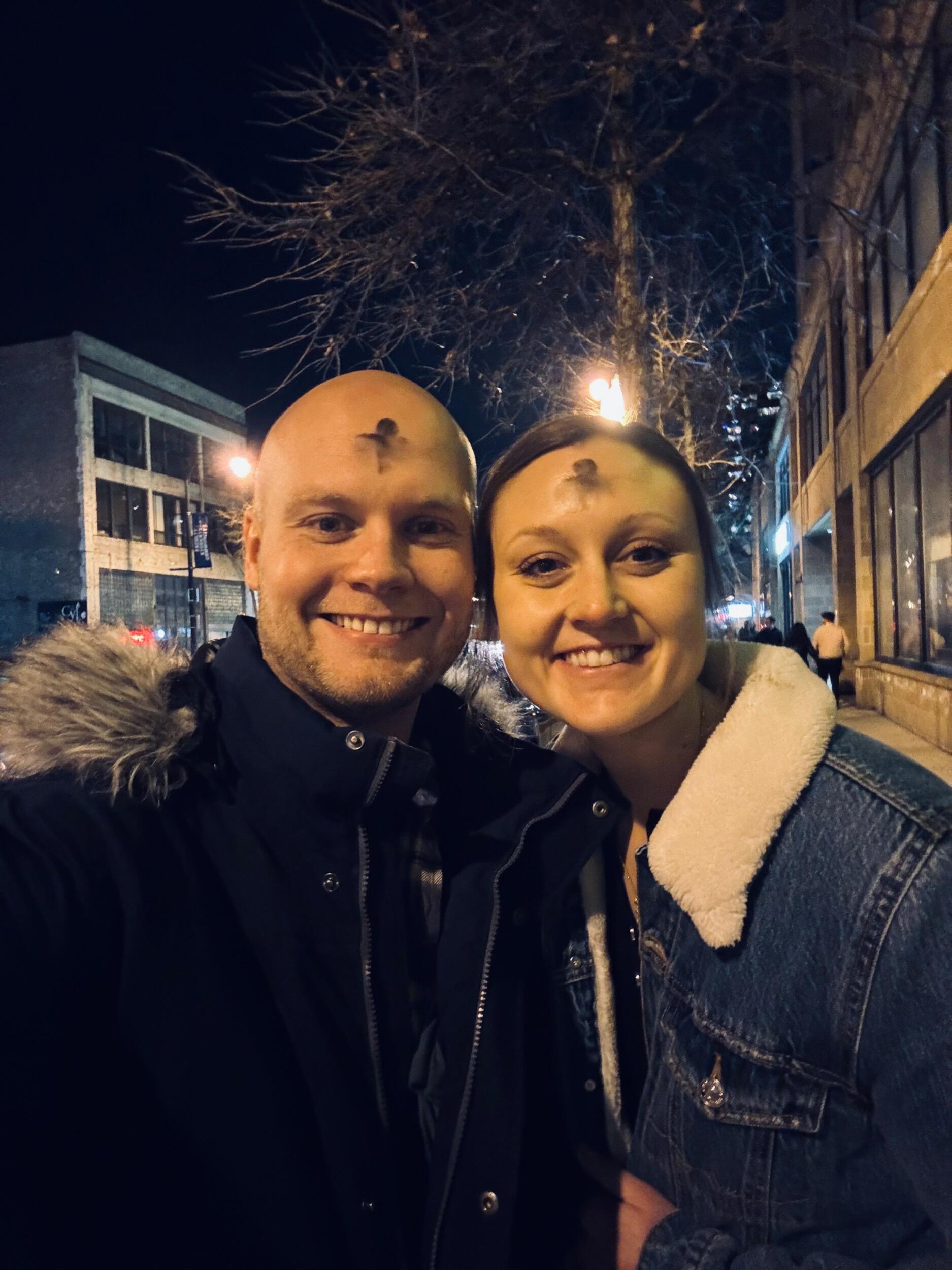 Ash Wednesday and Valentine's Day! Got our Ashes to kick off Lent <3