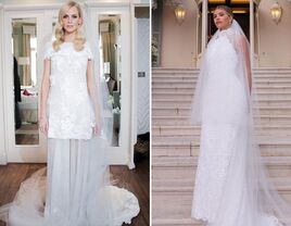 Collage of celebrities wearing Chanel wedding dresses. 