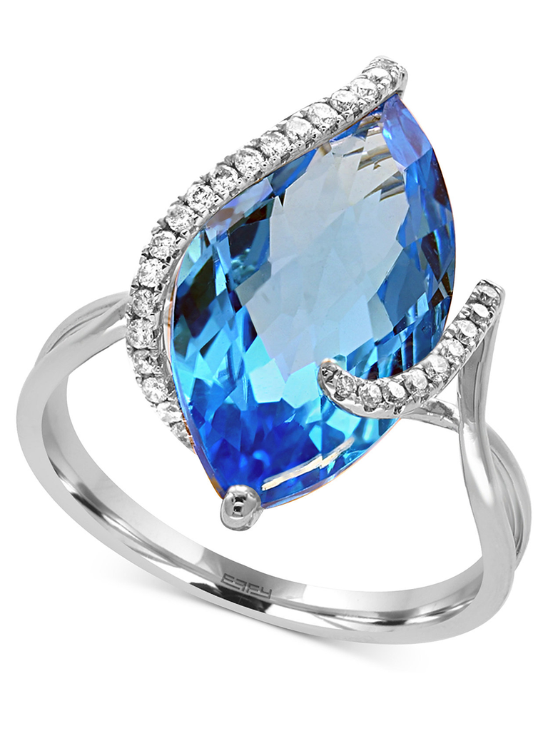 Effy Collection Ocean Bleu Blue Topaz And Diamond Ring In 14k White Gold