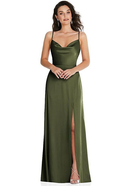 Adjustable Strap Illusion Neck Chiffon Bridesmaid Dress In Hunter