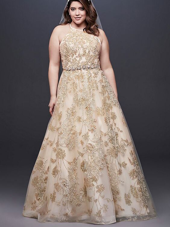 Champagne and gold wedding dress