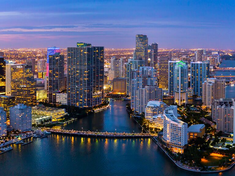 Evening Aerial View of Miami, Florida, 30th birthday trip destination
