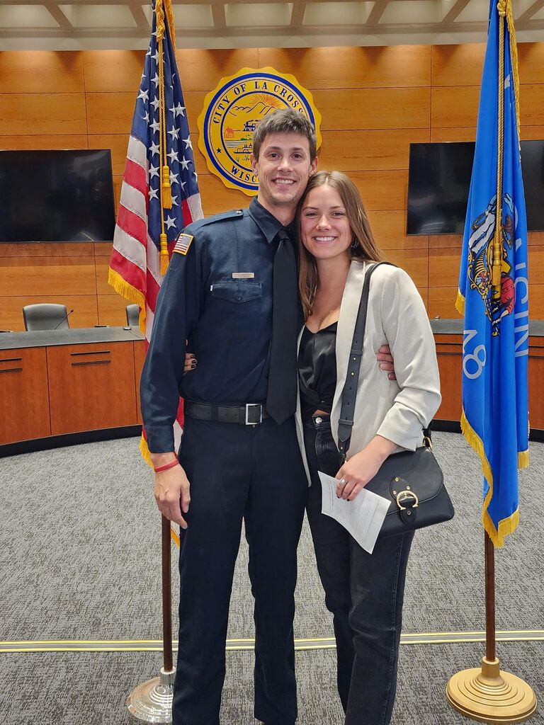 Chase asked Caycee to come to his Firefighter Pinning Ceremony. This was the first time she met his family. Caycee is introduced during the ceremony as "Chase's girlfriend". A surprise to her and everyone else! It wasn't till a week later that they made it official. 