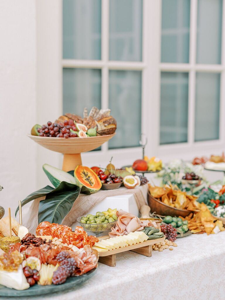 Tiered grazing table at wedding