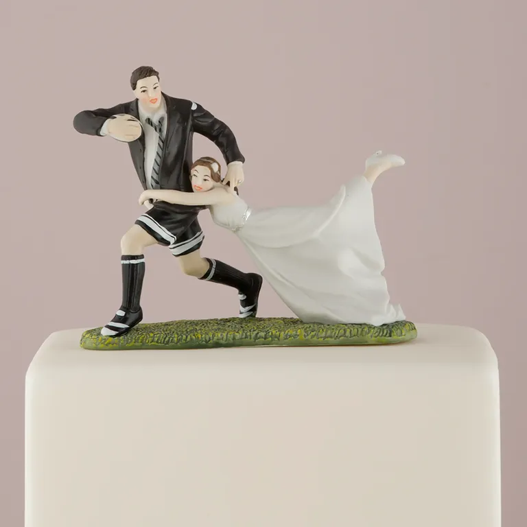"Love Tackle" Bride and Groom Couple Bridal Shower Cake Topper Figurine 