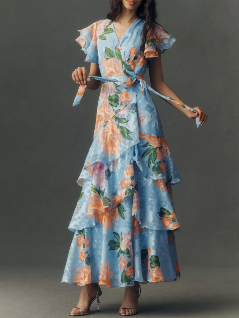 Hutch ruffled wrap cocktail wedding guest dress
