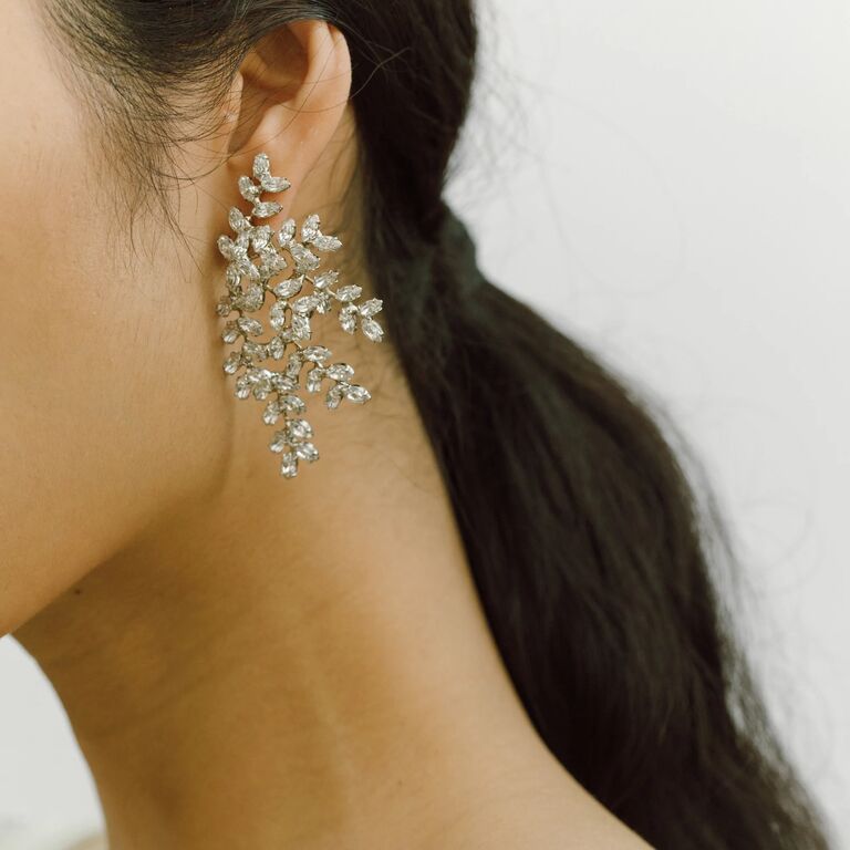 crystal branch bridal statement earrings