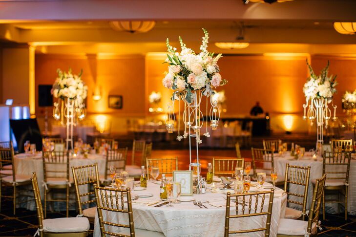 Romantic Wedding Reception With Gold Chiavari Chairs