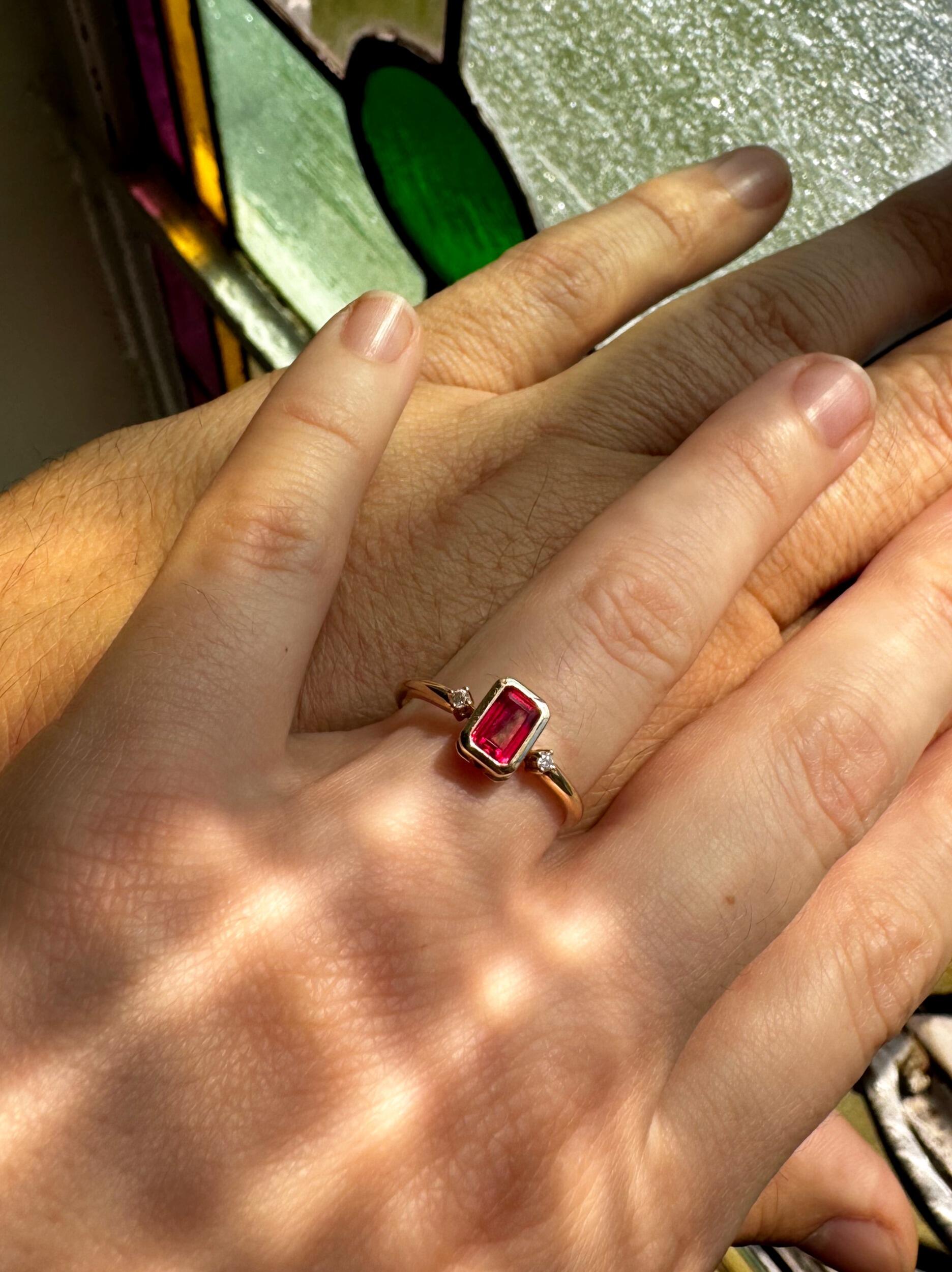 The ring I (Chris) chose is a ruby, Cheyenne's birthstone.