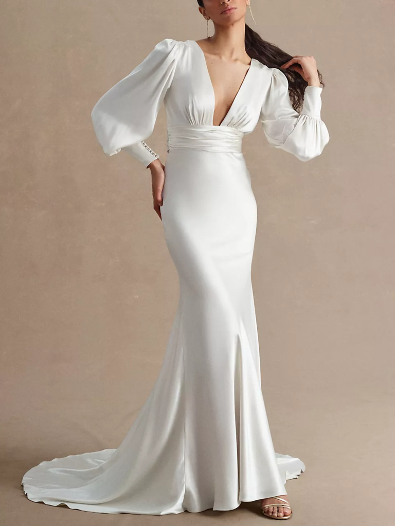 Watters V-neck long sleeve wedding dress