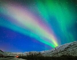 The Northern Lights, aurora borealis, lighting up the night sky.