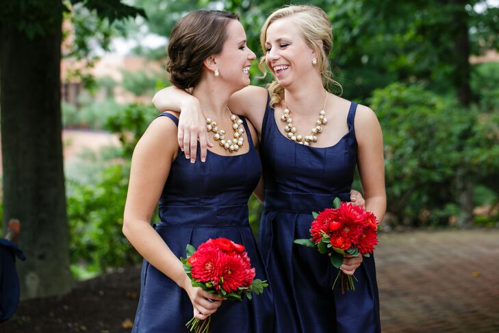 navy and red bridesmaid dresses
