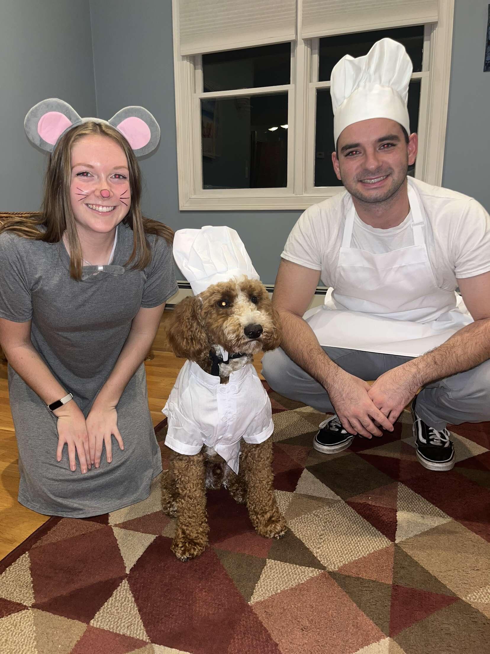 The whole family dresses up for Halloween.