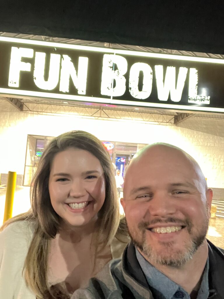 Our First Date - TJ asked Corinne if she would rather go golfing, to a painting class, or bowling for their first date. She chose bowling, but little did she know she was going up against a bowling vet. 

She also chose Olive Garden for dinner - they split Toasted Ravioli (a St. Louis fave) for appetizers with unlimited salad and breadsticks, obviously. 

Fun Fact: Corinne's first throw of the night was a strike ... ask her today and she'll tell you that was Jesus and not natural ability.