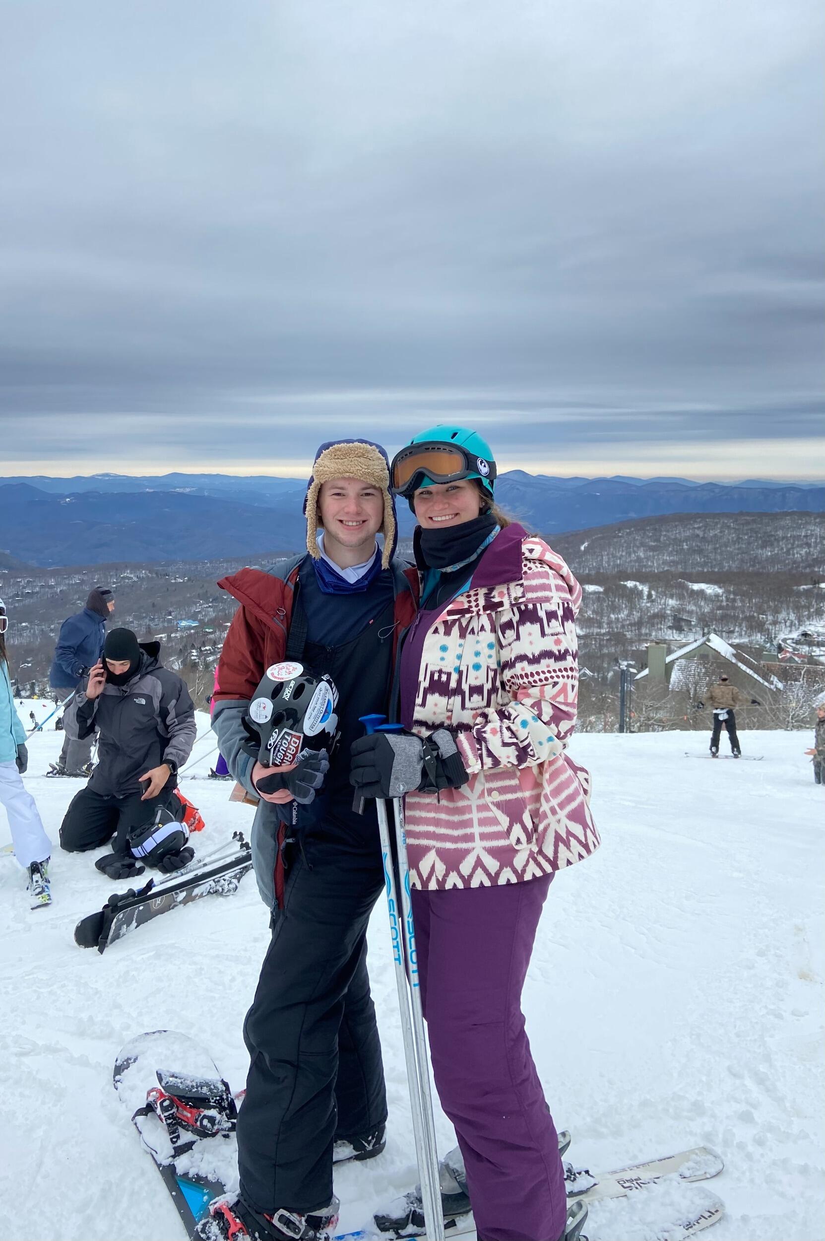 One of many, many snow skiing/snowboarding trips together.