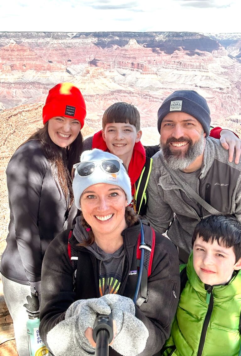 GRAND CANYON SPRING BREAK! Our first major vacation was an eight-day road trip to Williams, AZ to experience the Grand Canyon. The trip was certainly eventful: getting blocked by snow from reaching our first overnight destination, then getting stuck in deep mud in pitch darkness in the driveway of our Airbnb cabin in Williams when we finally arrived at midnight on day two. The canyon was unquestionably grand. We got lots of great photos and hiked down (with ice cleats, because snow!) and out. We learned a lot, saw a lot, and forged a lot of great memories.