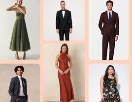 Collage of formal wedding guest outfits