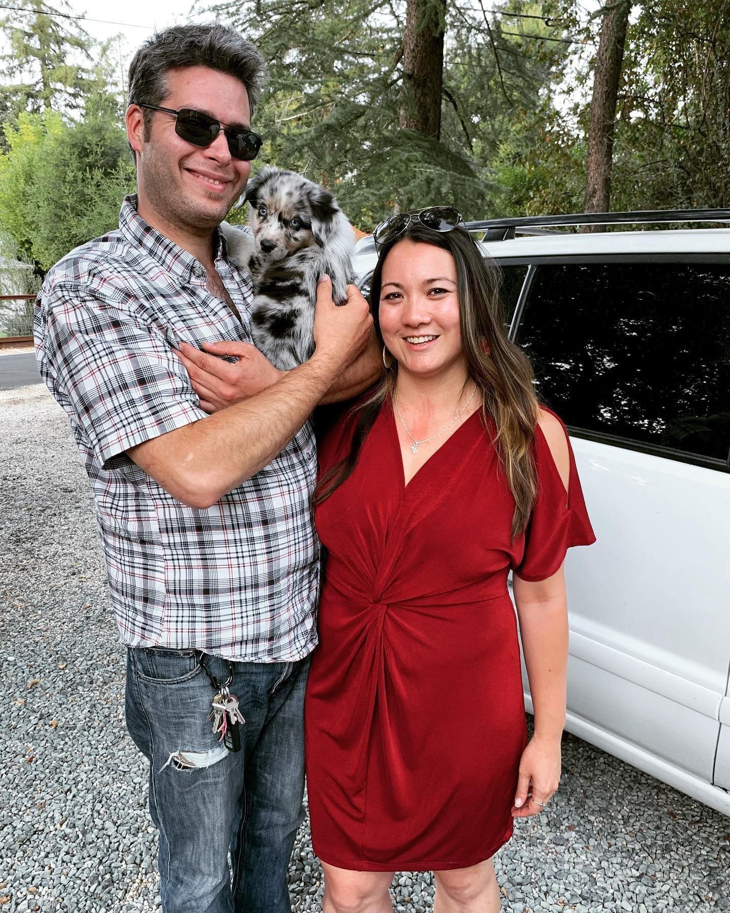 Our first picture ever as a family of three, just minutes after I met my new best friend Bodie 