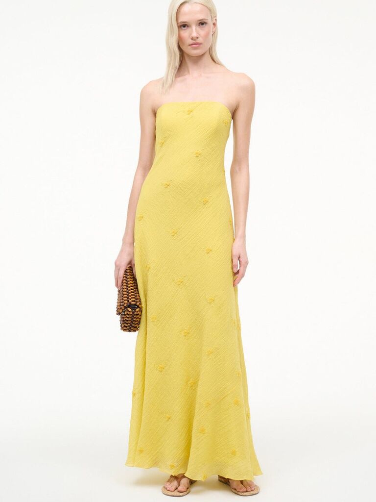 STAUD yellow strapless mother-of-the-bride dress