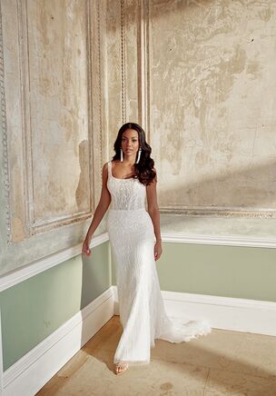 Allover Beaded Tulle Fit & Flare Gown with Scoop Neckline